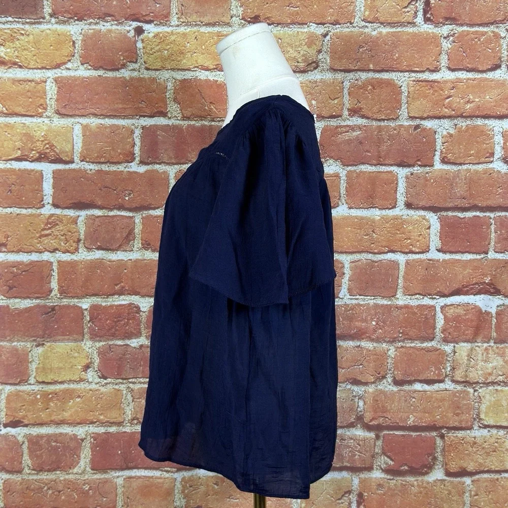 Nanette Lepore Blue‎ Rayon Blouse Semi-Sheer Blouse Key Hole Size Medium